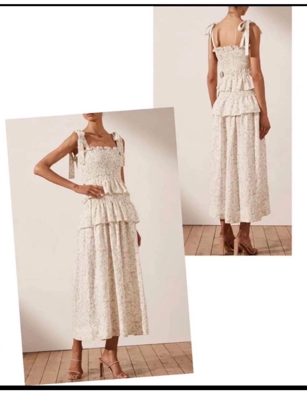 NWOT House Of Harlow 1960 Smocked Ruffle Tiered Linen Maxi Dress Large